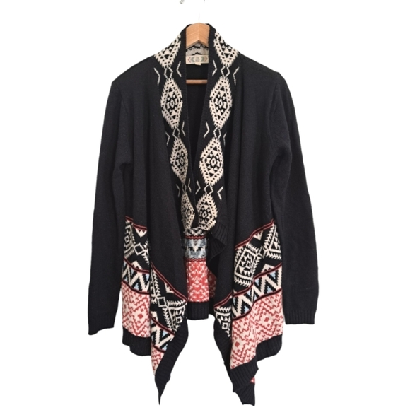 🪻BOGO🪻 PINK ROSE Boho Waterfall Open Front Cardigan Southwest Black Pink - Picture 4 of 13